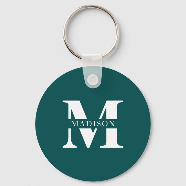 Monogram - minimalistisk Elegant Teal Nyckelring (Framsida)