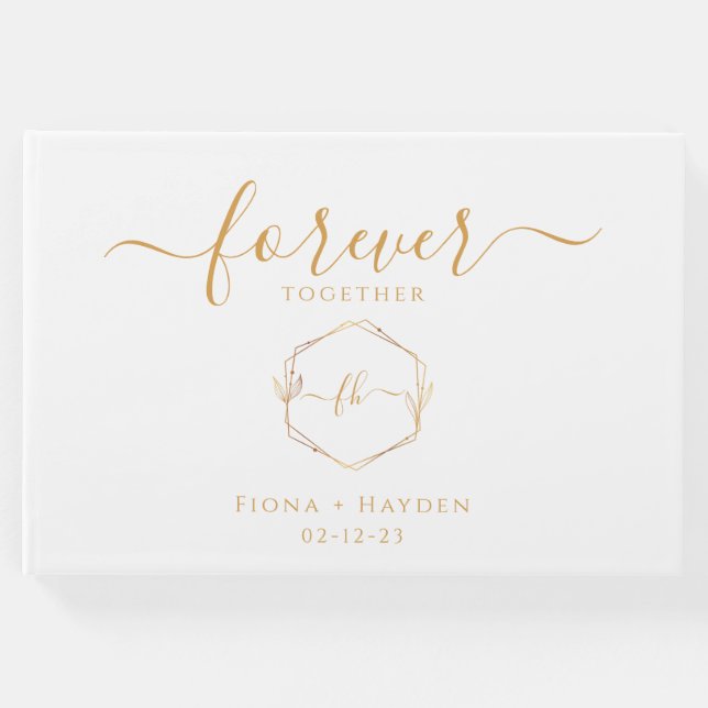 Monogram, minimalistisk enkel Guld och vit Bröllop Gästböcker (Framsida)