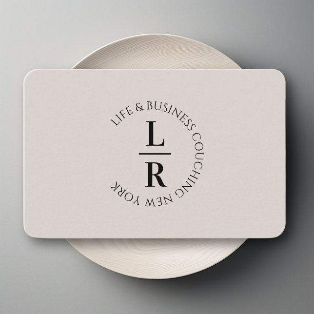 Monogram-, minimalistisk grått-beige-verksamhet visitkort (Monogram, minimalistic gray beige business business card)