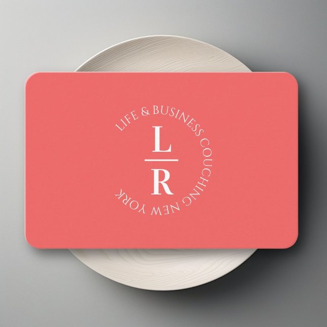 Monogram-, minimalistisk korallagring visitkort (Monogram, minimalistic coral business business card)