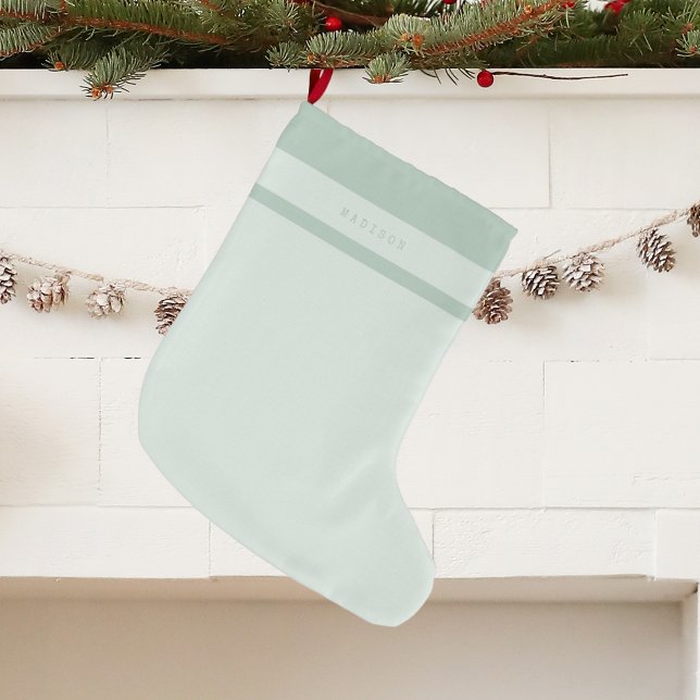 Monogram - minimalistisk modern Pastel Grönt Namn Stor Julstrumpa (Skapare uppladdad)