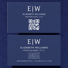 Monogram - minimalistisk Navy Blue QR-kod Visitkort