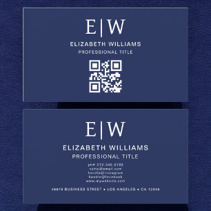 Monogram - minimalistisk Navy Blue QR-kod Visitkort
