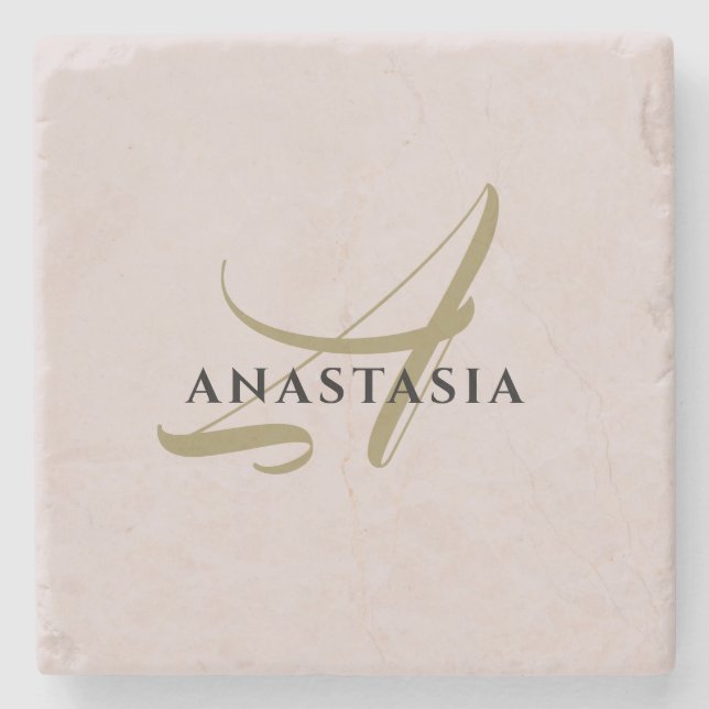 Monogram minimalistisk pastellpastellisering  rosa stenunderlägg (Framsidan)