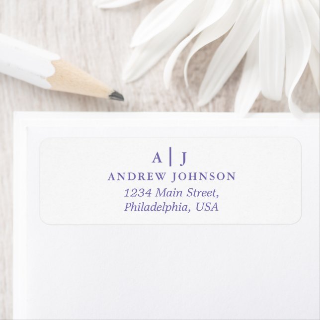 Monogram - minimalistisk periwinkle-Returadress Returadress Etikett (Insitu)