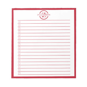 Monogram Minimalistisk Röd Att-göra-lista Anteckningsblock