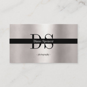 monogram, minimalistisk svart silver visitkort