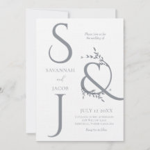 Monogram minimalistisk vit & Silver Modern Bröllop