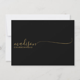 Monogram minimalistiskt enkelt Guld Black Anteckningskort
