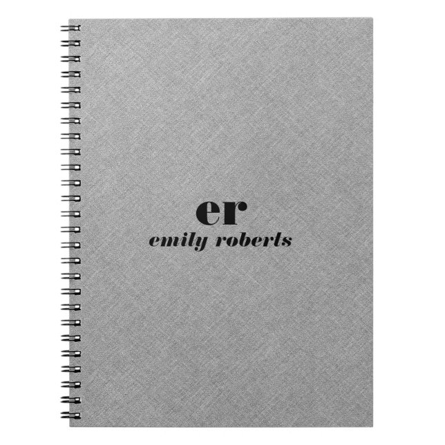 Monogram minimalistiskt Grått Linen Anteckningsbok (Framsidan)