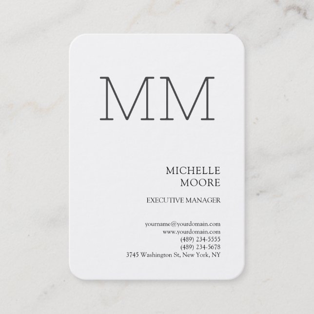Monogram - minimalistiskt modernt slättvint visitkort (Framsida)
