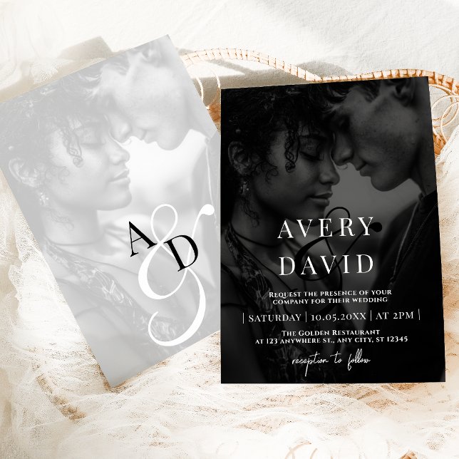 Monogram, minimalistiskt, svart foto av modern Brö Inbjudningar (Skapare uppladdad)