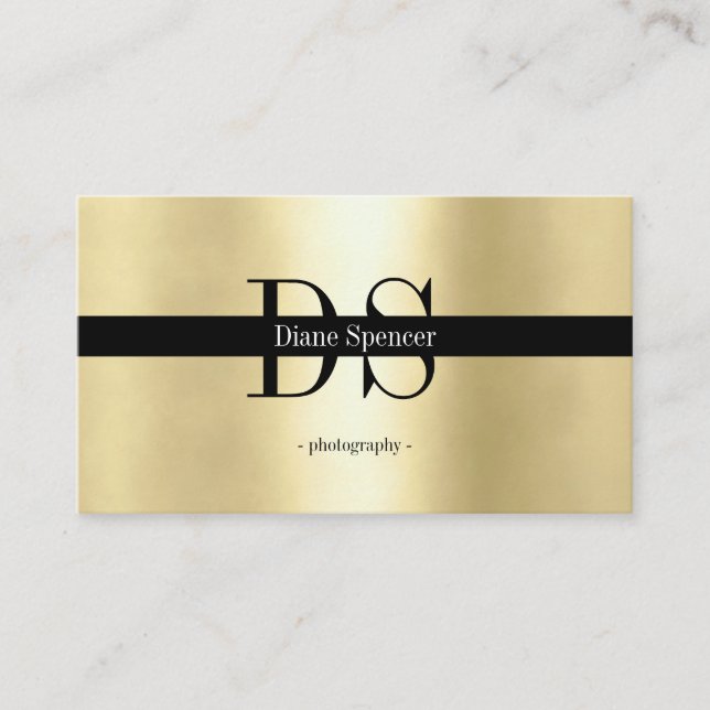 monogram, minimalistiskt svart guld b visitkort (Framsida)