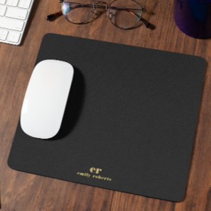 Monogram minimalistiskt svart Linen Guld-typografi Musmatta