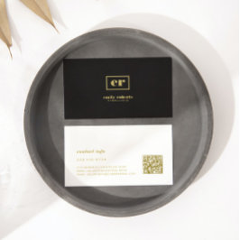 Monogram minimalistiskt svart Linen Guld-typografi Visitkort