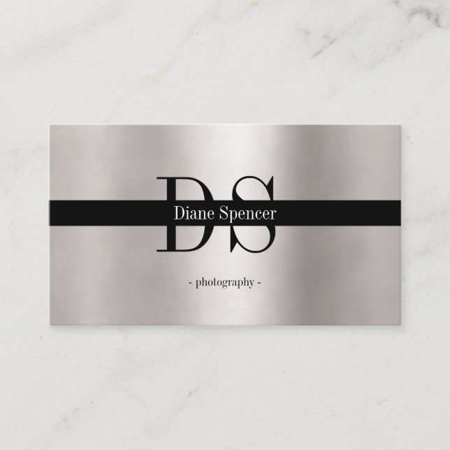 monogram, minimalistiskt svart silver visitkort (Framsida)