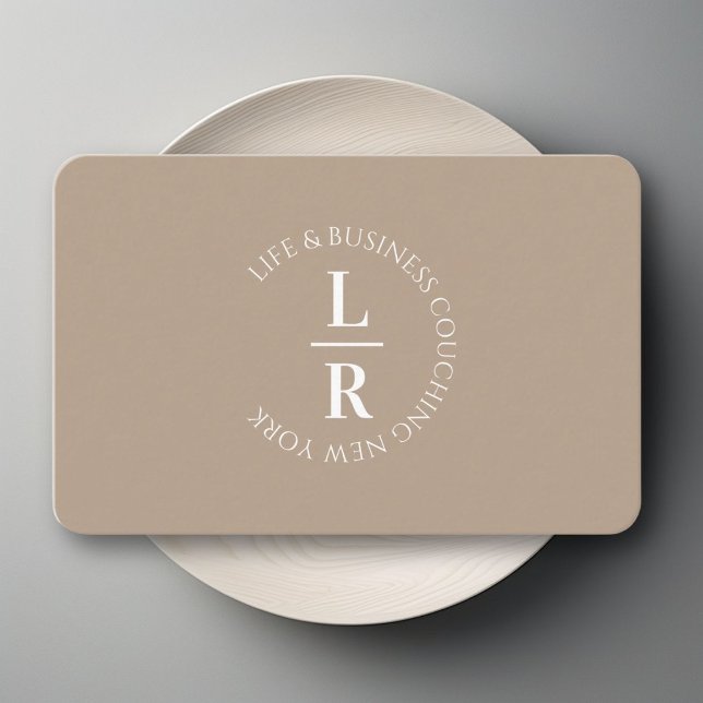 Monogram, minsta möjliga bruna beige-verksamhet visitkort (Monogram, minimalistic beige brown business business card)