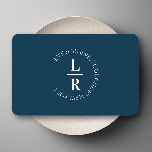 Monogram, minsta mörk blått verksamhet visitkort (Monogram, minimalistic dark blue business business card)