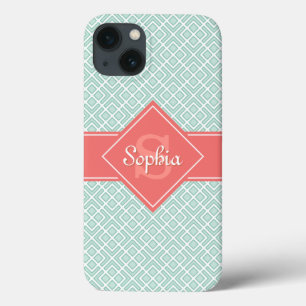 Monogram Mint Coral Namn Diamond Mönster