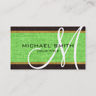 Monogram Mint Grönt Burlap Linen Rustic Jute Visitkort