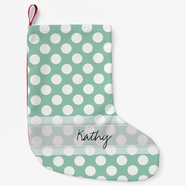 Monogram Mint Grönt Cute Chic Polka Dot Mönster Liten Julstrumpa (Framsidan)