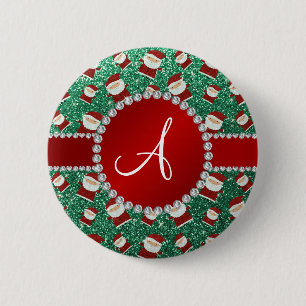 Monogram mint grönt glitter christmas jultomten knapp