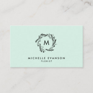 Monogram Mint Grönt och Black Blommigt Utandning Visitkort