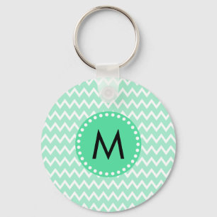 Monogram Mint Grönt och White Chevron Mönster Nyckelring