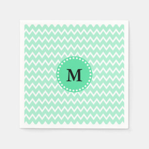 Monogram Mint Grönt och White Chevron Mönster Pappersservett
