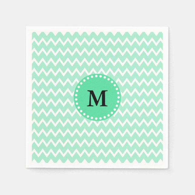 Monogram Mint Grönt och White Chevron Mönster Pappersservett (Framsidan)