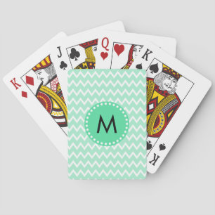 Monogram Mint Grönt och White Chevron Mönster Spelkort
