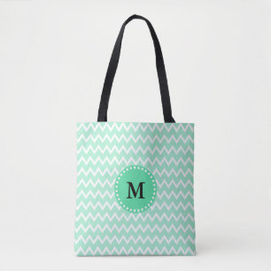 Monogram Mint Grönt och White Chevron Mönster Tygkasse