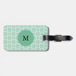 Monogram Mint Grönt och White Quatrefoil Mönster Bagagebricka