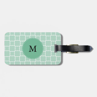 Monogram Mint Grönt och White Quatrefoil Mönster Bagagebricka