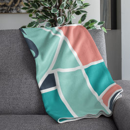 Monogram Mint och Coral Geometric Art Fleecefilt