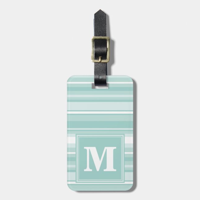 Monogram mintgröna ränder bagagebricka (Vertikal Framsida)