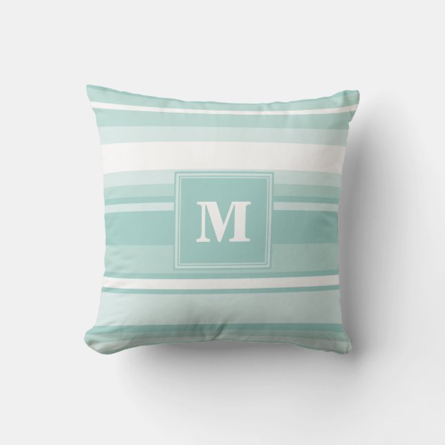 Monogram mintgröna ränder kudde (Framsida)