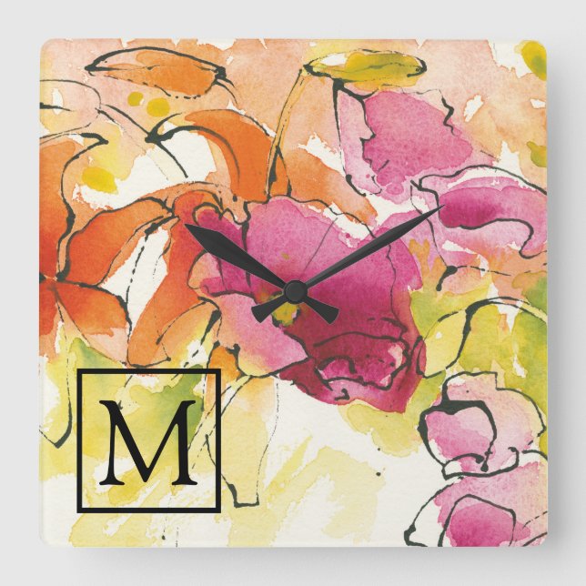 Monogram mitt- | - juli fyrkantig klocka (Framsida)