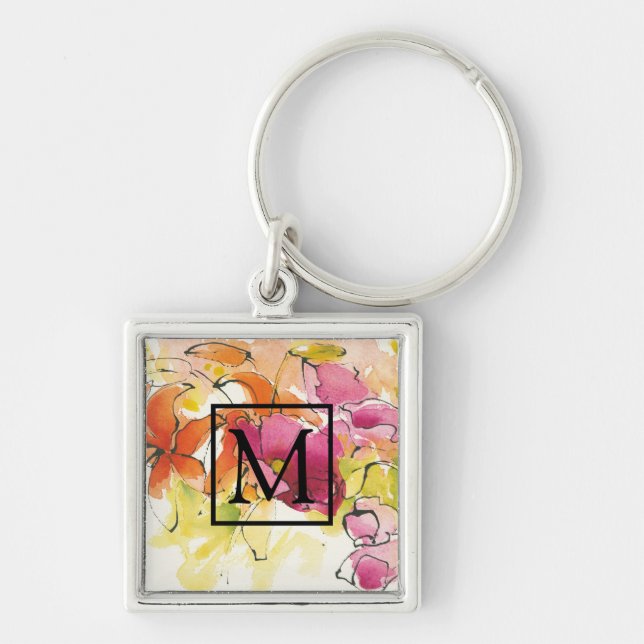 Monogram mitt- | - juli fyrkantig silverfärgad nyckelring (Framsidan)