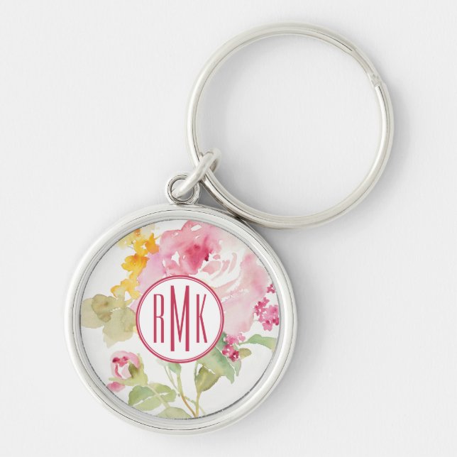 Monogram mitt- | - juli rund silverfärgad nyckelring (Framsidan)