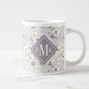 Monogram  Mjuk Rosa Vattenfärg Mönster Jumbo Mugg