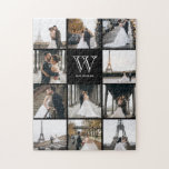 Monogram Modern 9-fotokollage Pussel<br><div class="desc">Lägg till 11 foton av familjen eller bröllopsdagen och lägg till anpassningsbarnas monogram. Alla kommer att få roligt att sätta ihop det här pusslet.</div>