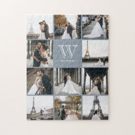 Monogram Modern 9 Photo Collage Dusty Blue Pussel