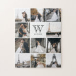 Monogram Modern 9 Photo Collage White Pussel<br><div class="desc">Lägg till 11 foton av familjen eller bröllopsdagen och lägg till anpassningsbarnas monogram. Alla kommer att få roligt att sätta ihop det här pusslet.</div>