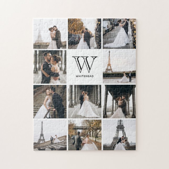Monogram Modern 9 Photo Collage White Pussel (Vertikal)