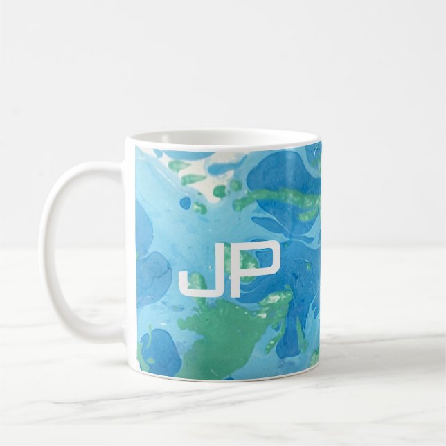 Monogram Modern Abstrakt Art Blue-mall Kaffemugg (Vänster)