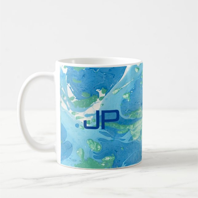 Monogram Modern Abstrakt Art Blue-mall Kaffemugg (Vänster)