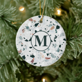 Monogram Modern Abstrakt Terrazzo Mönster Julgransprydnad Keramik