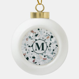 Monogram Modern Abstrakt Terrazzo Mönster Snöflinga Pewter Julgransprydnad