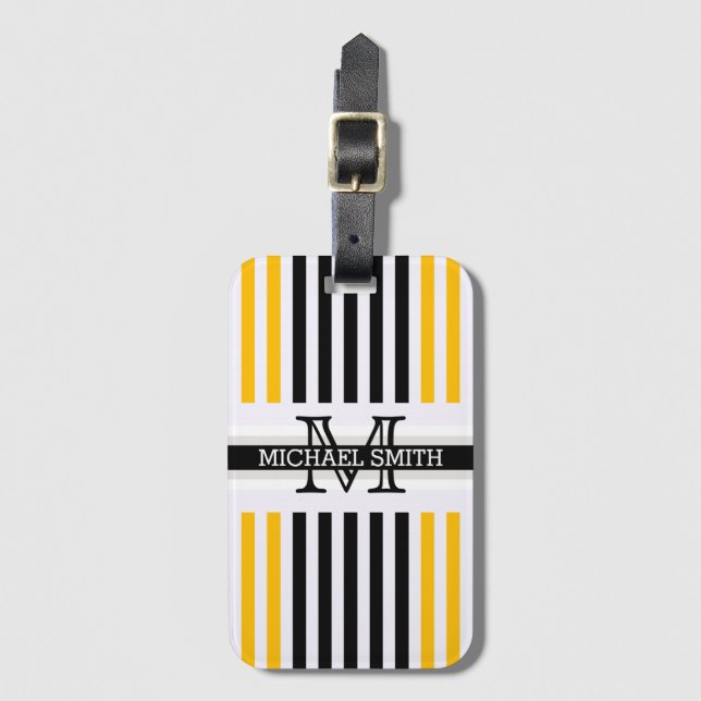 Monogram Modern Black Amber Rand Mönster Bagagebricka (Framsida vertikal)